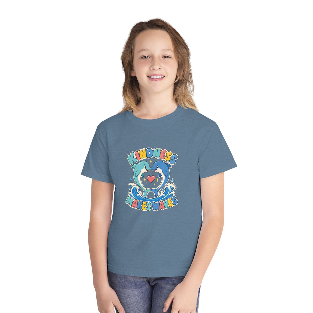 Kindness Makes Waves Kids Tee | Kindness Dolphin Kids Shirt | Youth Beach T-Shirt | Surf Kid Gift