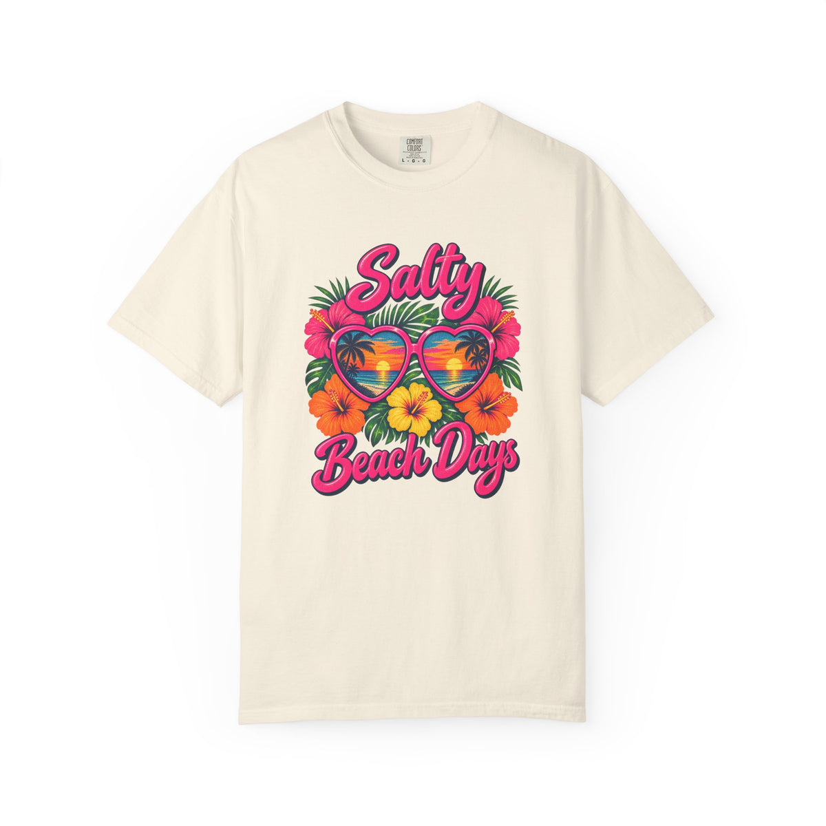 Salty Beach Days Tee | Neon Heart Sunglasses Shirt | Tropical Hibiscus T-Shirt | Comfort Colors Gift