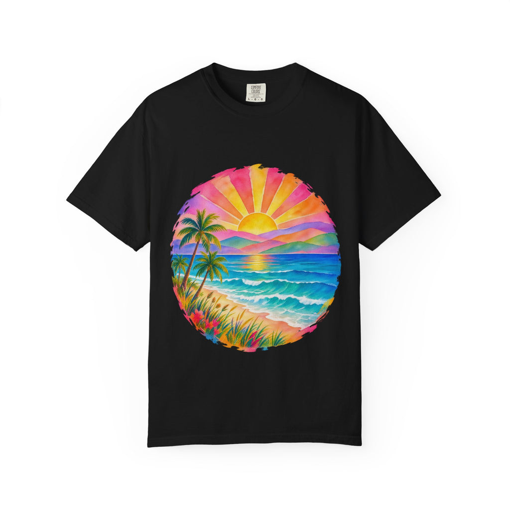 Pastel Coastal Badge Shirt | Watercolour Beach Sunset Tee | Comfort Colors T-Shirt