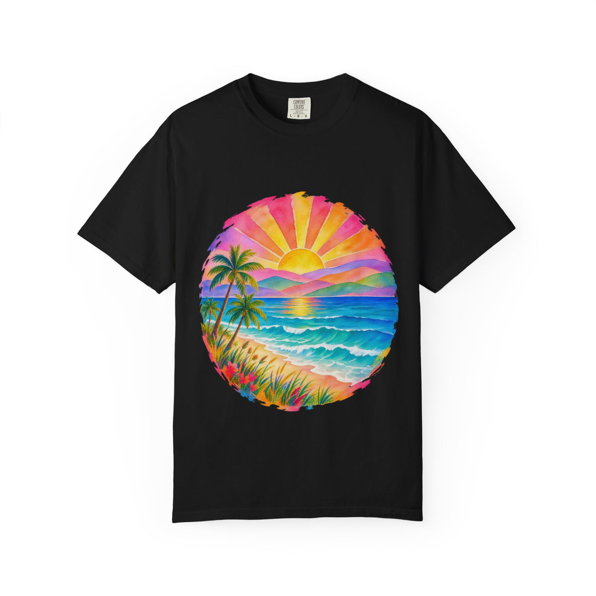 Pastel Coastal Badge Shirt | Watercolour Beach Sunset Tee | Comfort Colors T-Shirt