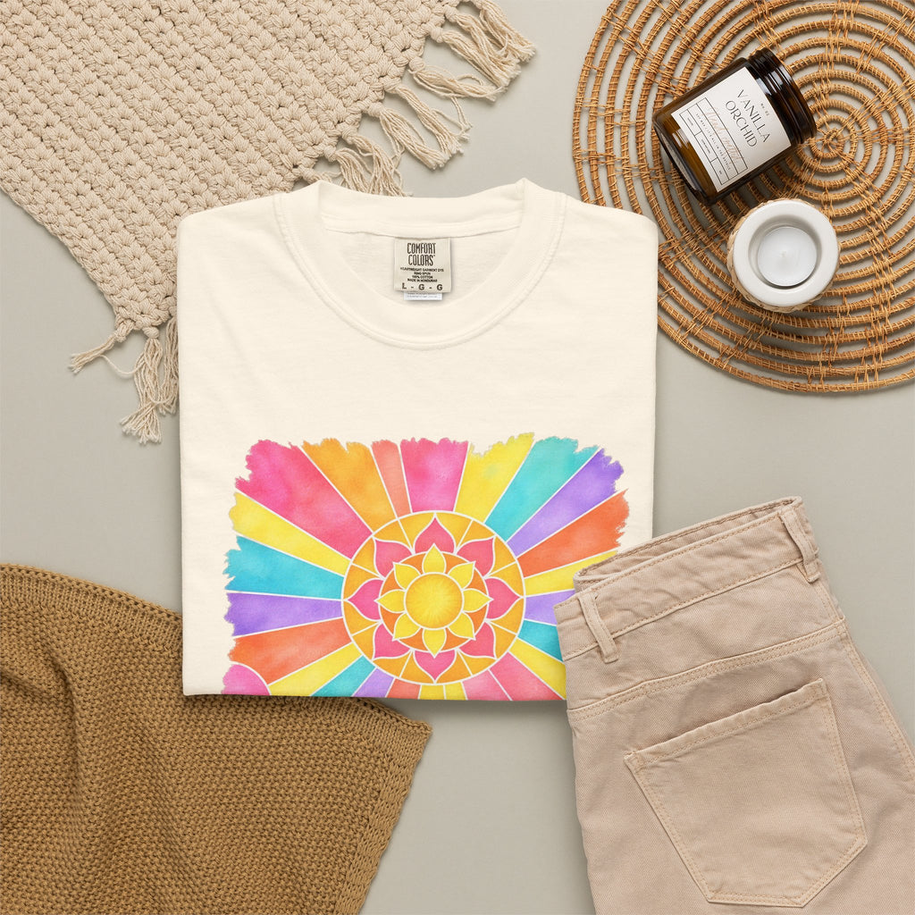 Stained Glass Wave Shirt | Pastel Sunburst Ocean Tee | Comfort Colors T-Shirt