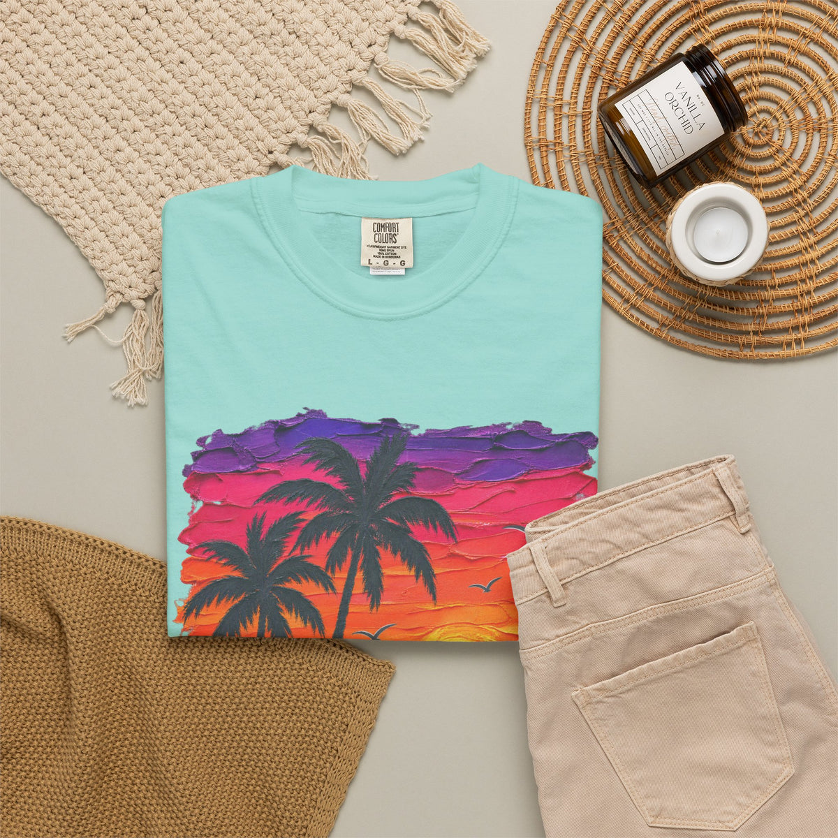 Palm Tree Sunset Shirt | Impasto Painted Beach Tee | Comfort Colors T-Shirt