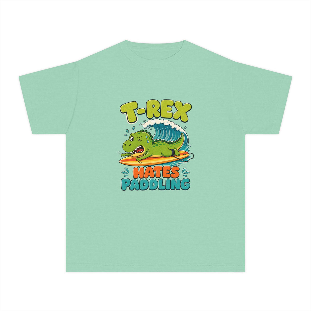T-Rex Hates Paddling Kids Tee | Funny Dinosaur Kids Shirt | Youth Beach T-Shirt | Surf Kid Gift