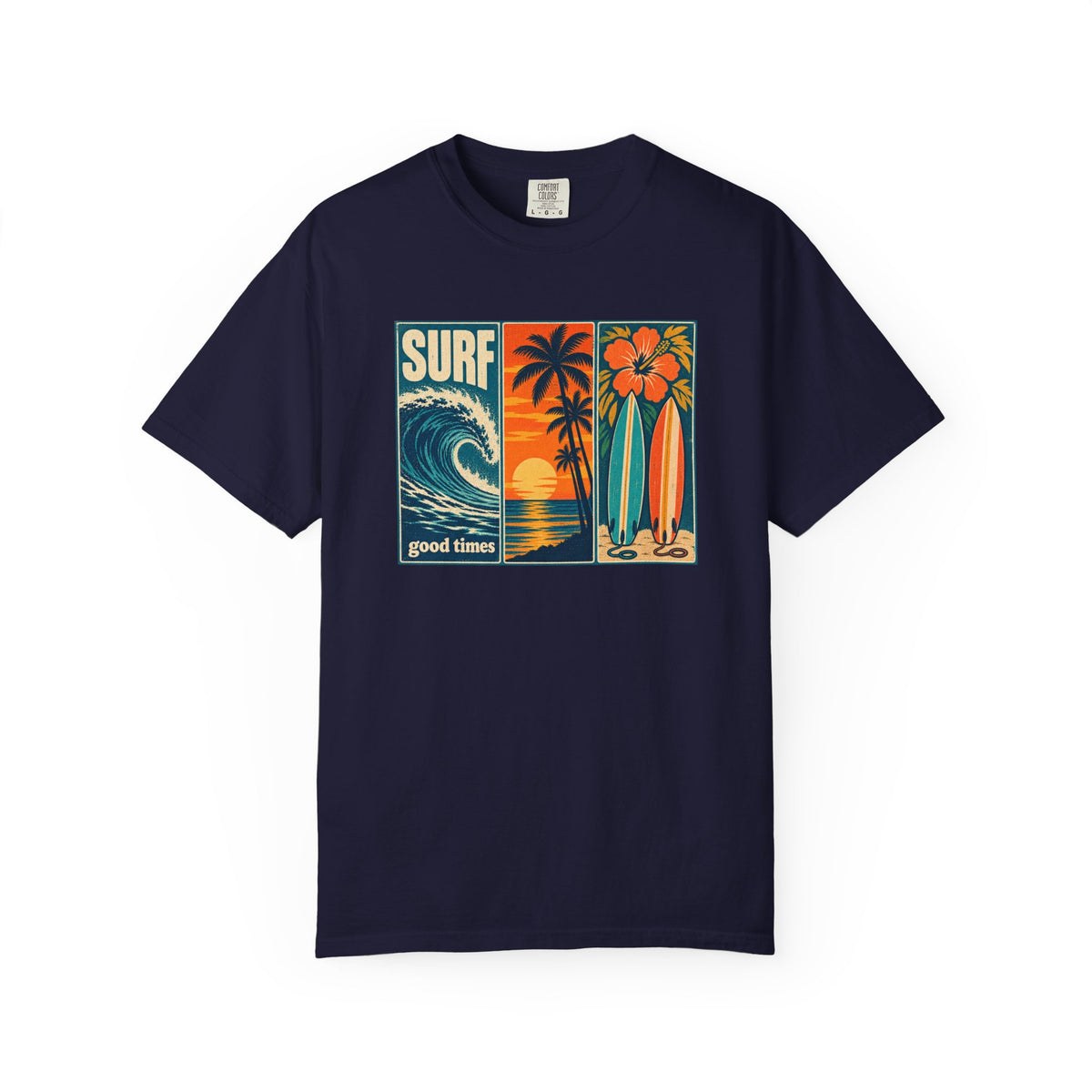 Surf Good Times Tee | Retro Panel Surf Shirt | Vintage Wave Sunset Surfboard T-Shirt | Comfort Colors Gift
