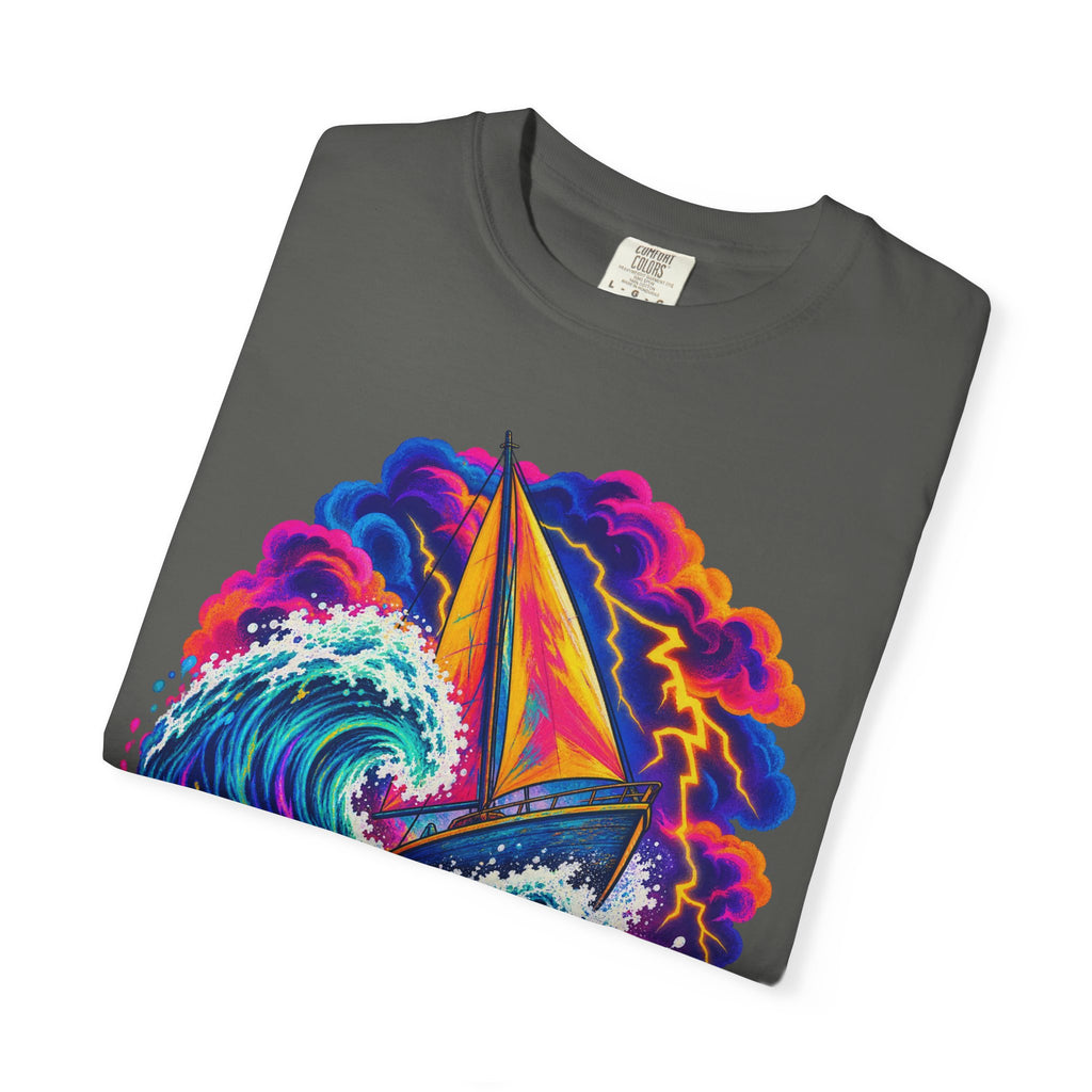 Ride The Storm Tee | Sailboat Big Wave Shirt | Bold Ocean Art T-Shirt | Comfort Colors