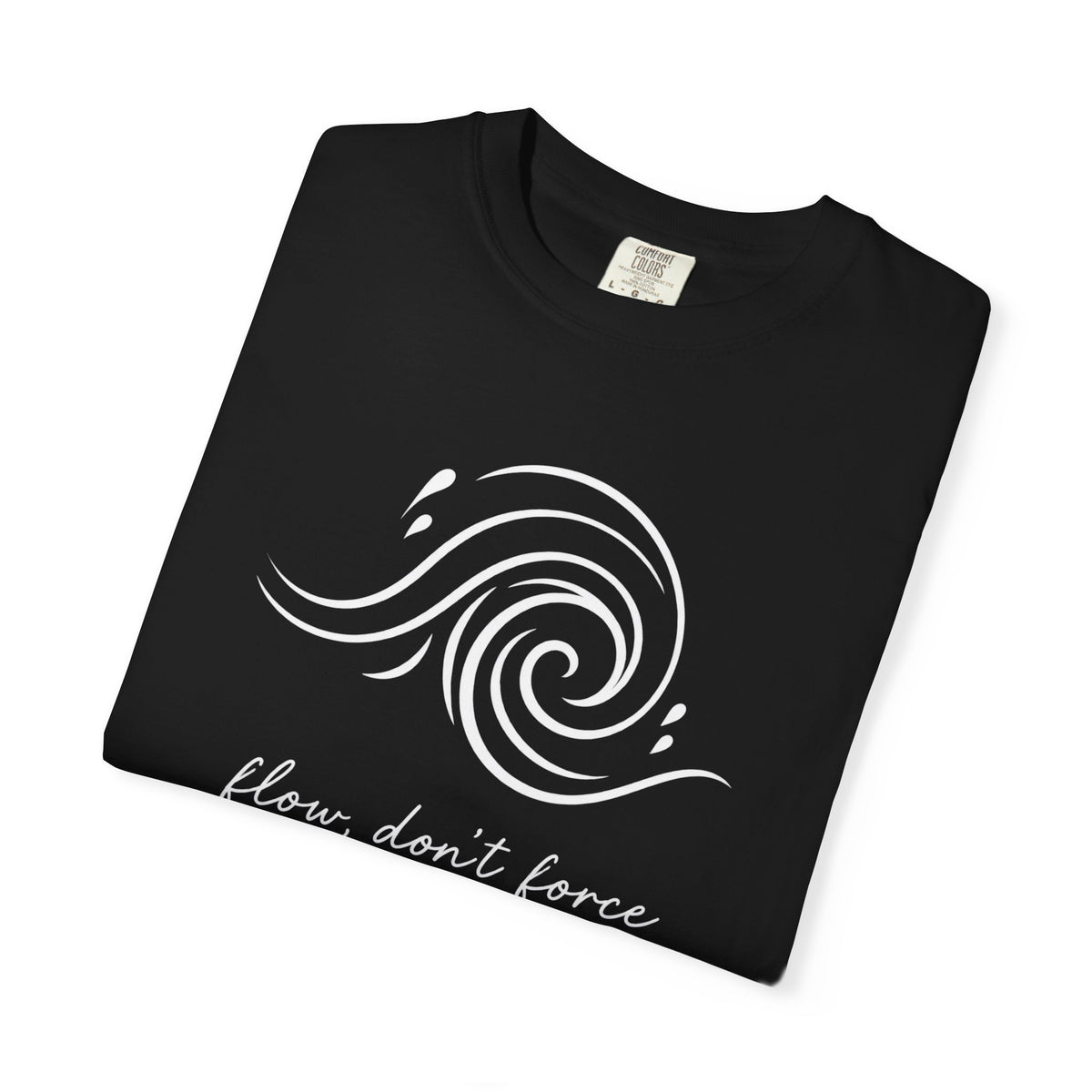 Flow Dont Force Tee | Swirl Wave Line Art Shirt | Calm Mindful Quote T-Shirt | Comfort Colors Blue Jean