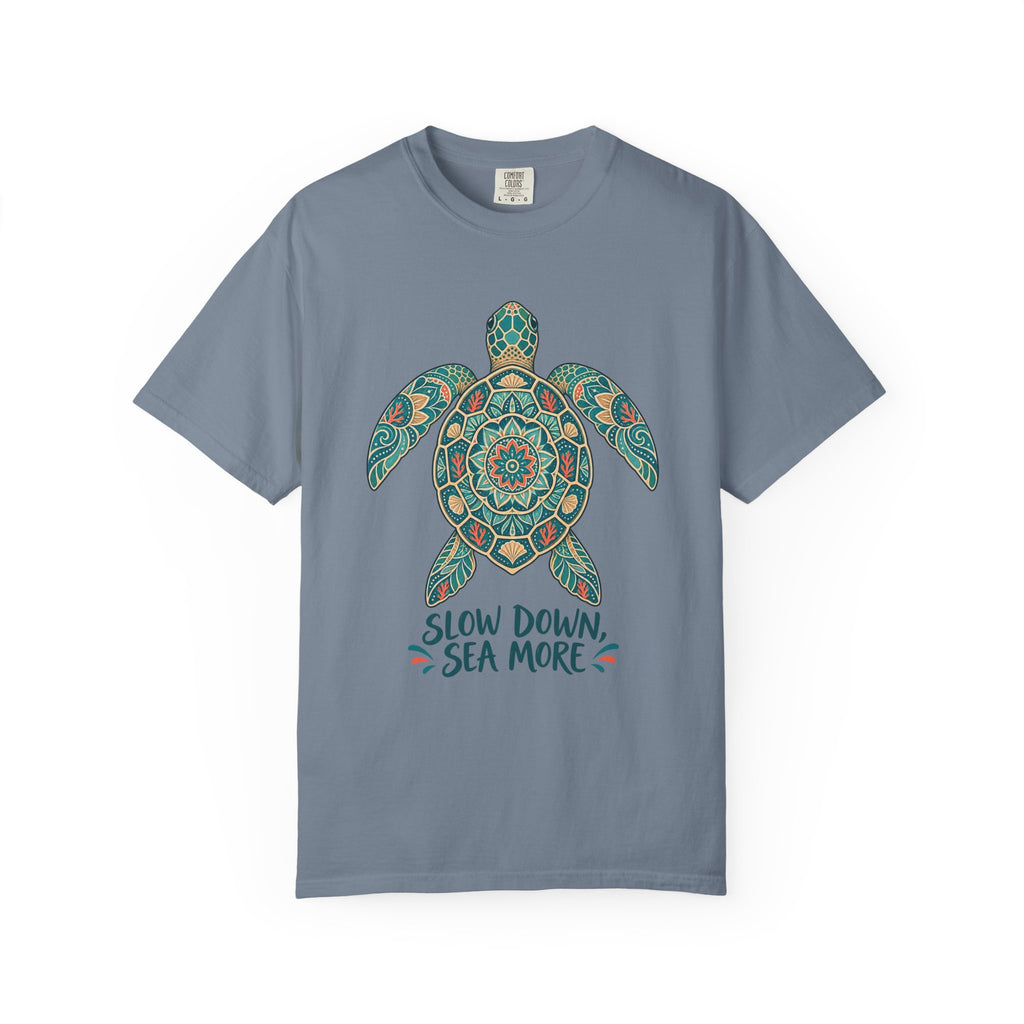 Slow Down Sea More Tee | Sea Turtle Mandala Shirt | Ocean Lover T-Shirt | Comfort Colors Seafoam