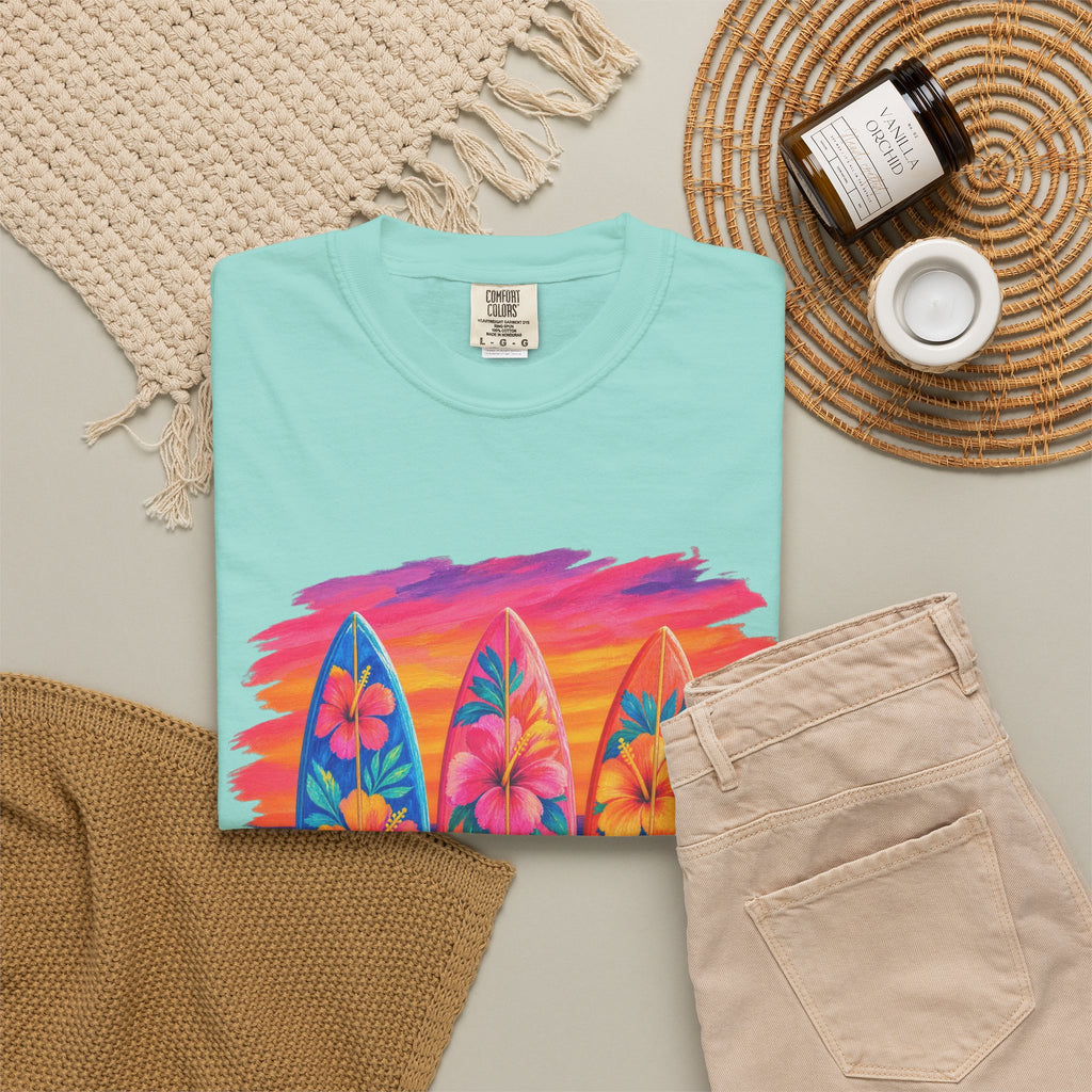Floral Surfboards Shirt | Surfboard Quiver Sunset Tee | Comfort Colors T-Shirt