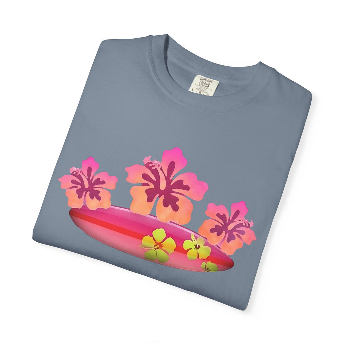 Hibiscus Surfboard Tee | Pink Hibiscus Surf Shirt | Tropical Surfer Girl T-Shirt | Comfort Colors