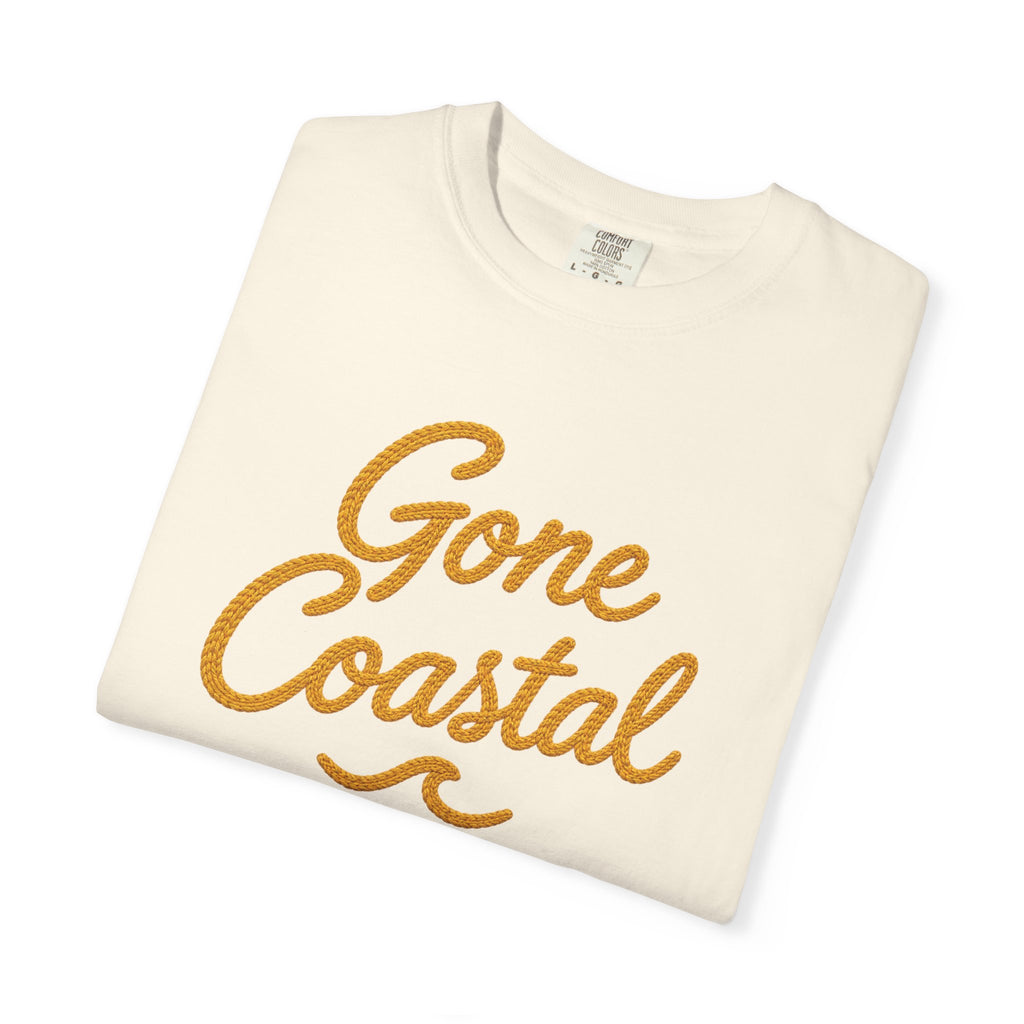 Gone Coastal Tee | Embroidered Look Script Beach Shirt | Coastal Living T-Shirt | Comfort Colors Blue Jean