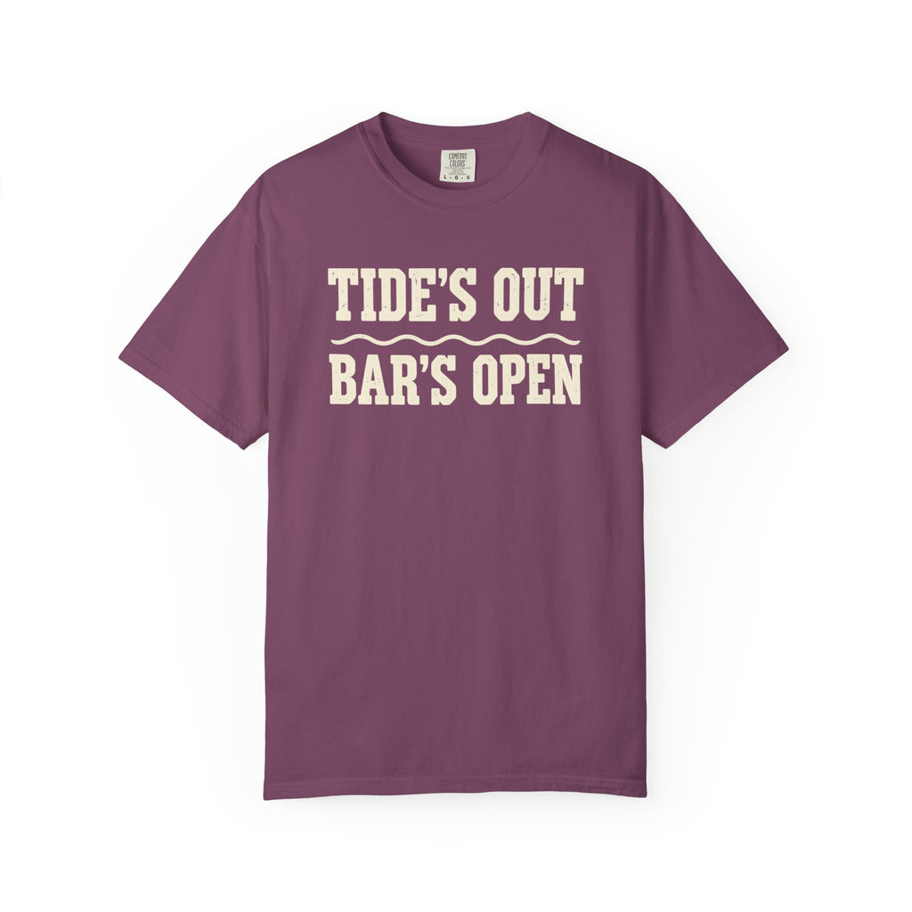 Tide's Out Bar's Open Tee | Funny Beach Bar Shirt | Drinking Vacation T-Shirt | Comfort Colors Island Tee