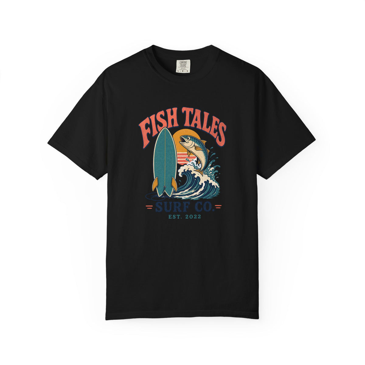 Fish Tales Surf Co. Tee | Retro Fish Board Shirt | Retro Beach T-Shirt | Comfort Colors Gift