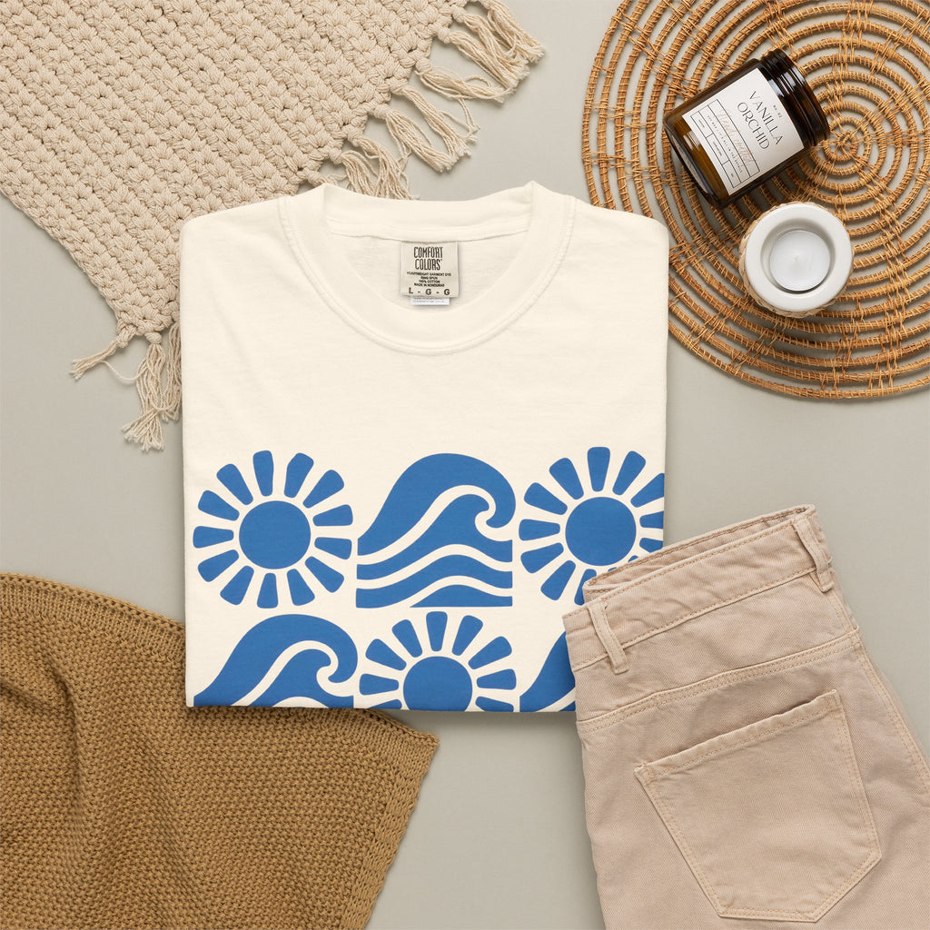 Wave Days Shirt | Block Print Wave Sun Tee | Comfort Colors T-Shirt