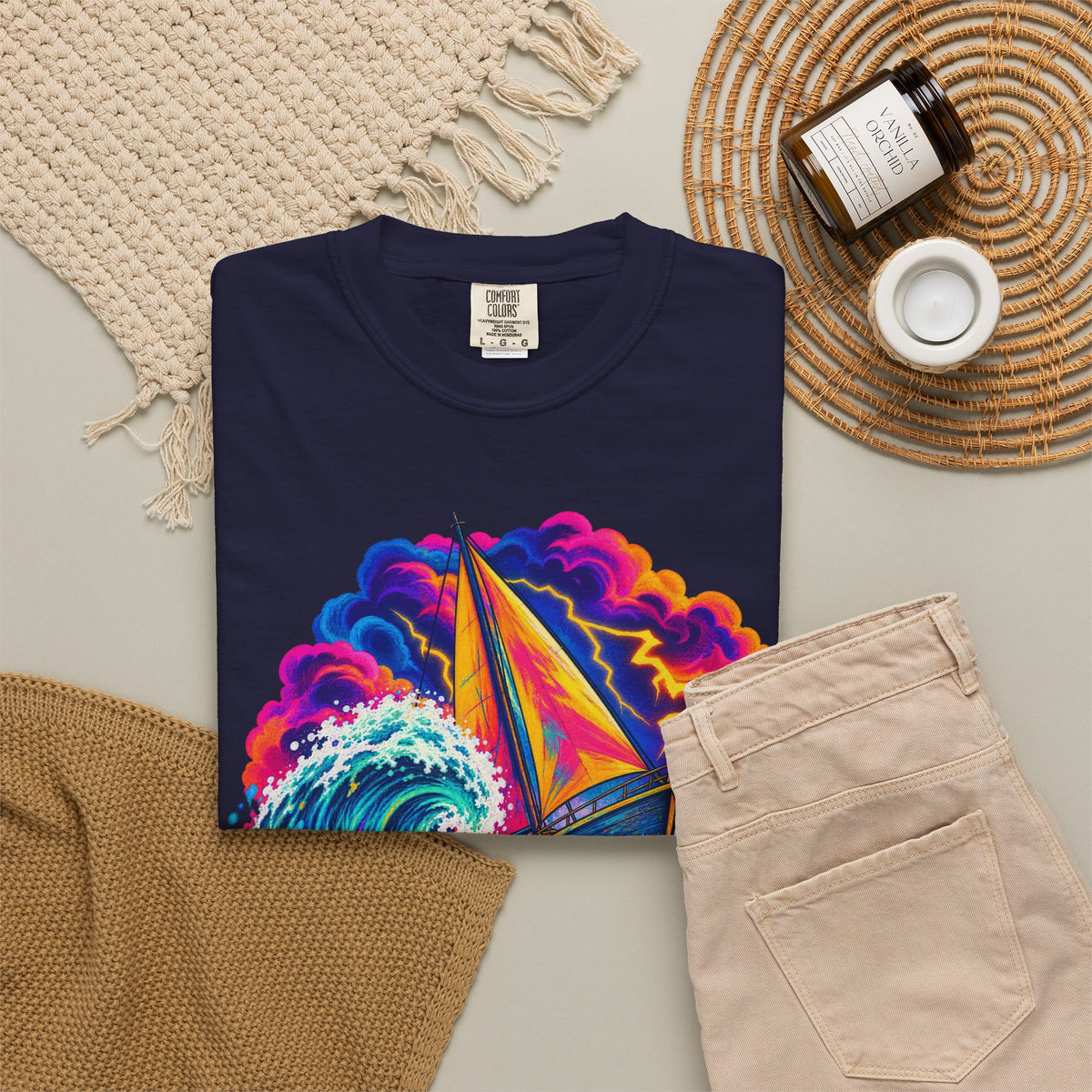 Ride The Storm Tee | Sailboat Big Wave Shirt | Bold Ocean Art T-Shirt | Comfort Colors