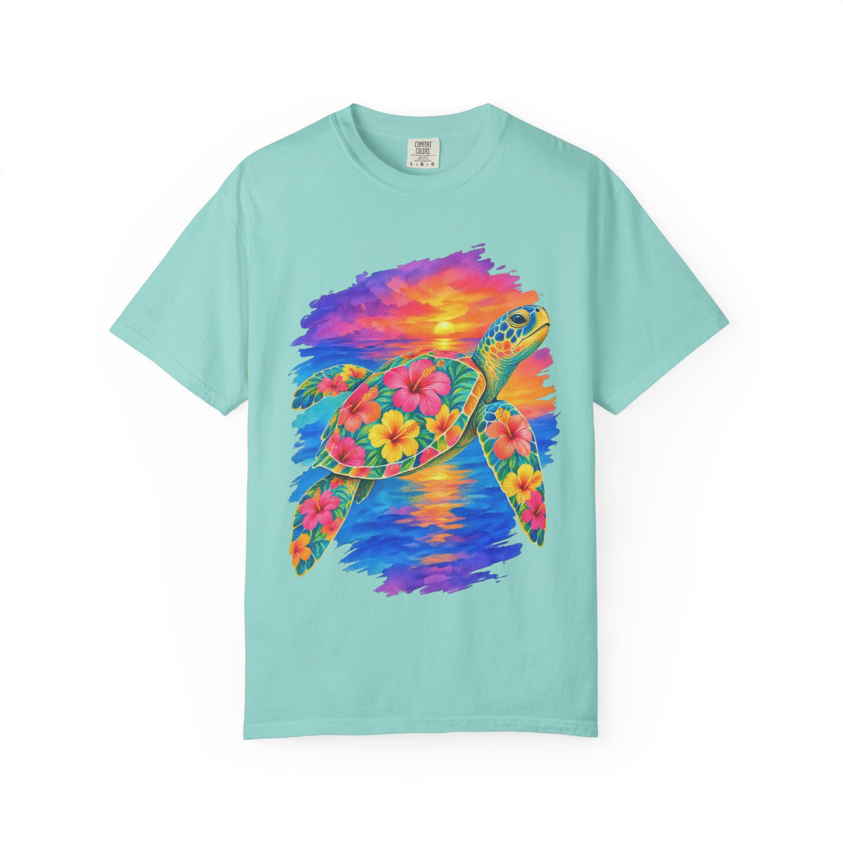 Floral Sea Turtle Shirt | Hibiscus Turtle Sunset Tee | Comfort Colors T-Shirt