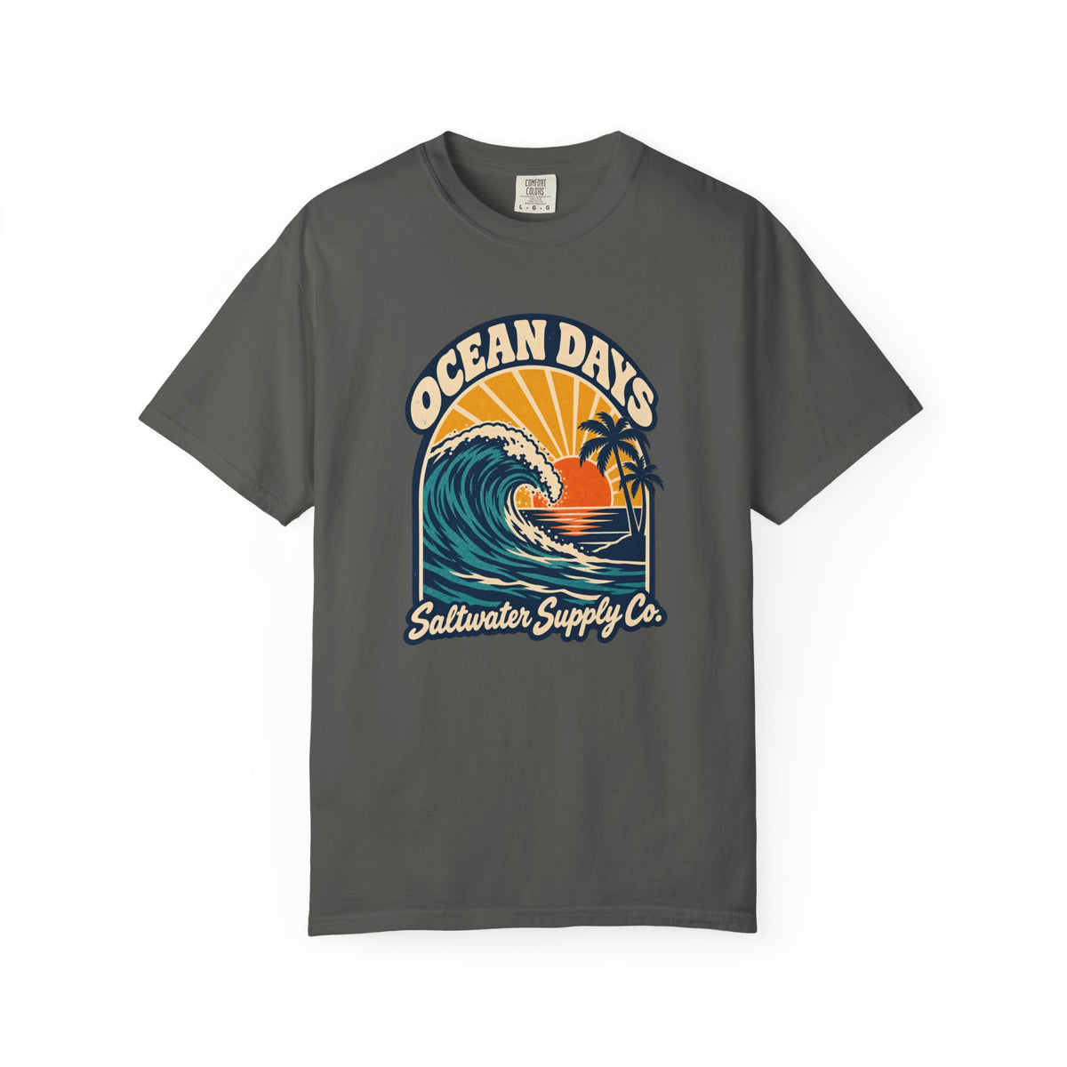Ocean Days Saltwater Supply Co Tee | Vintage Wave Sunset Shirt | Retro Surf T-Shirt | Comfort Colors Gift