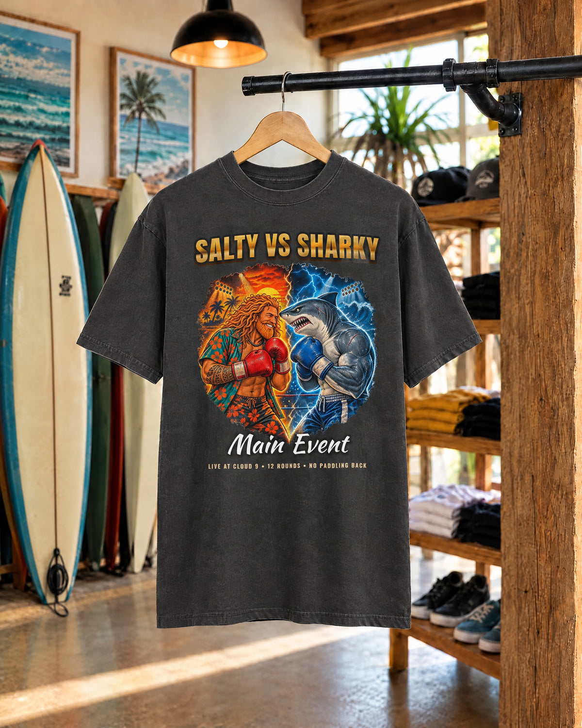 Salty vs Sharky Fight Shirt | Boxing Poster Surf Bootleg Tee | Comfort Colors T-Shirt
