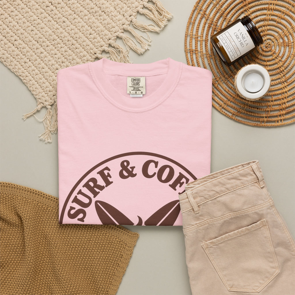 Surf And Coffee Club Shirt | Coffee Lover Surfboard Tee | Comfort Colors T-Shirt