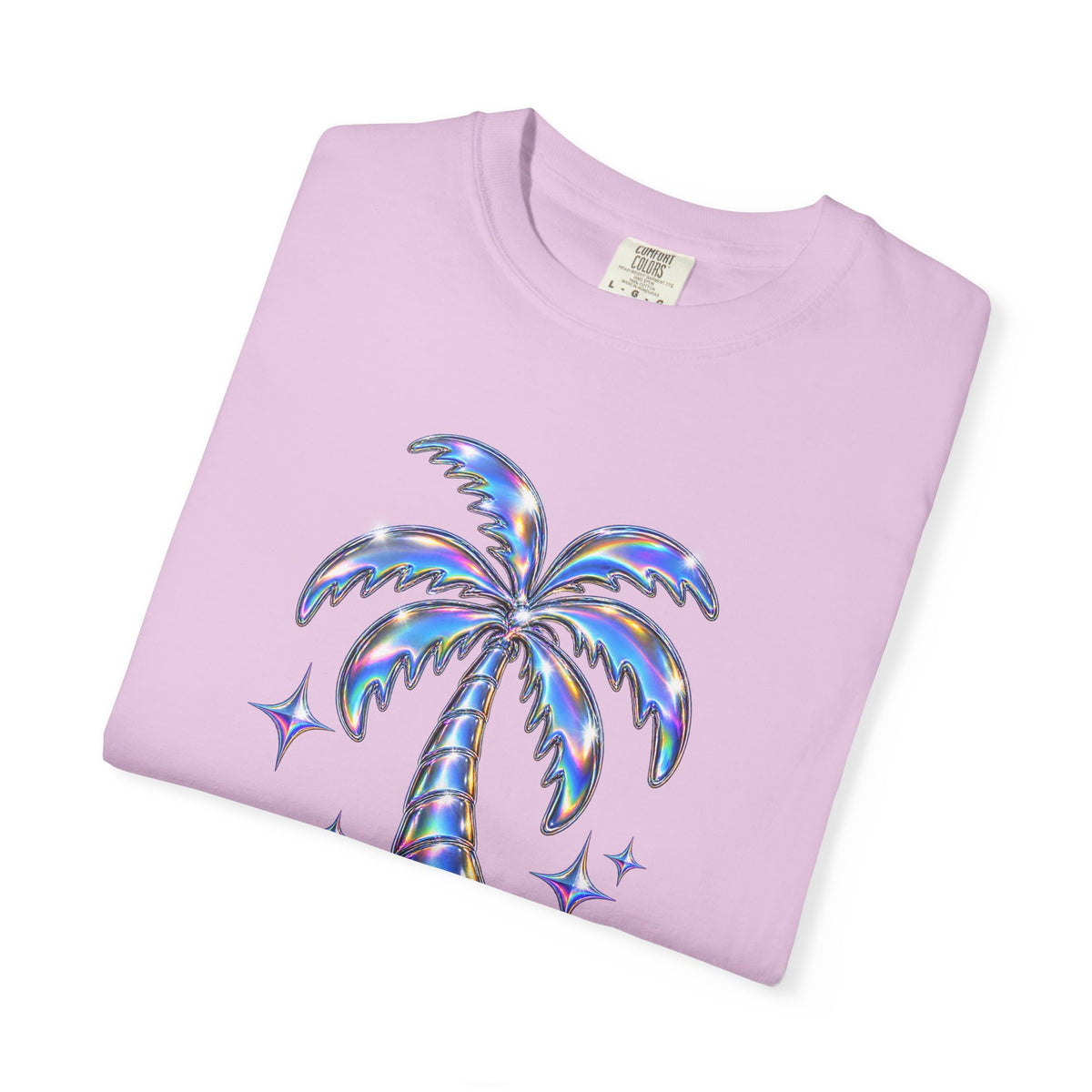 Summer Forever Tee | Holographic Chrome Palm Tree Shirt | Y2K Summer T-Shirt | Comfort Colors Black