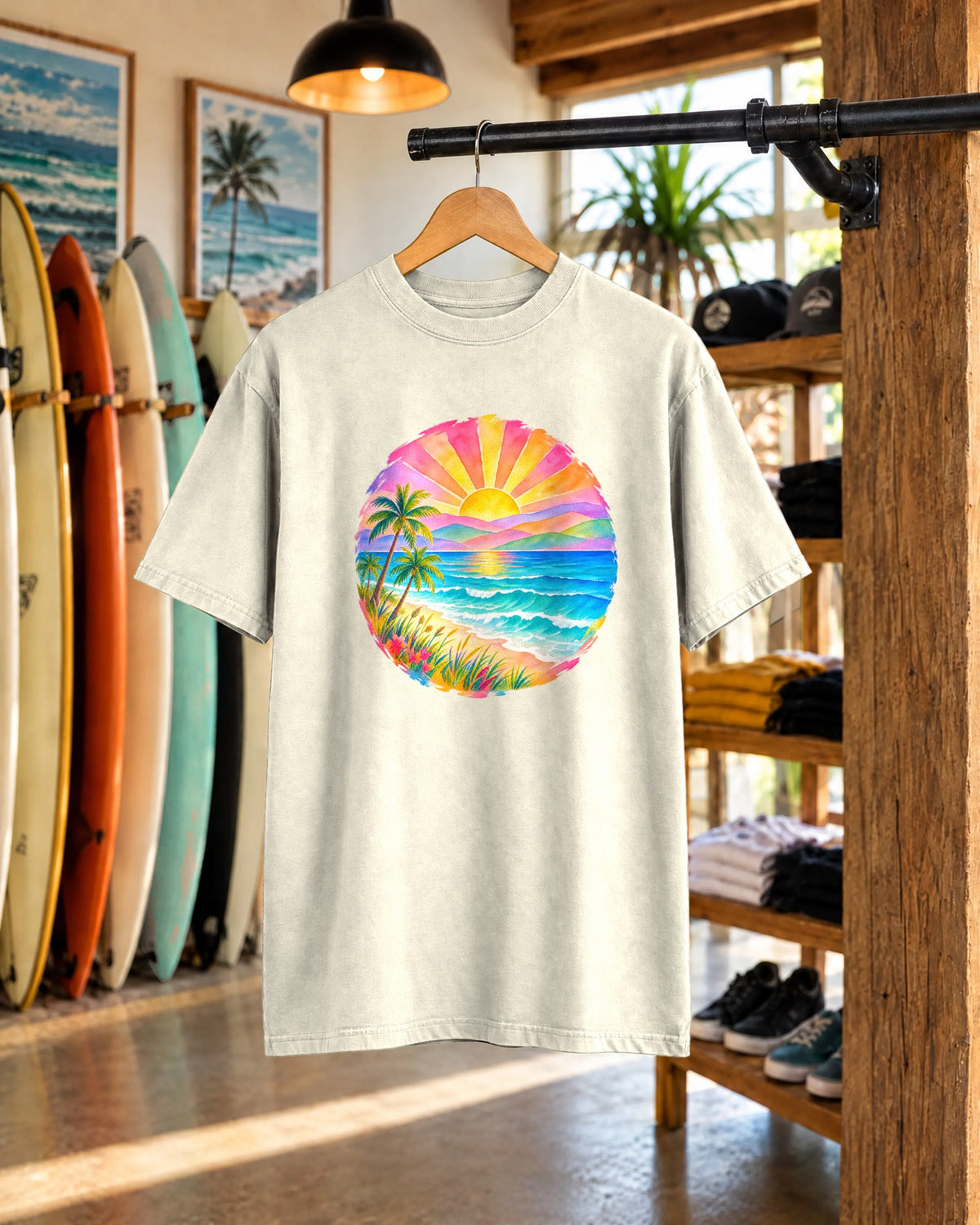 Pastel Coastal Badge Shirt | Watercolour Beach Sunset Tee | Comfort Colors T-Shirt