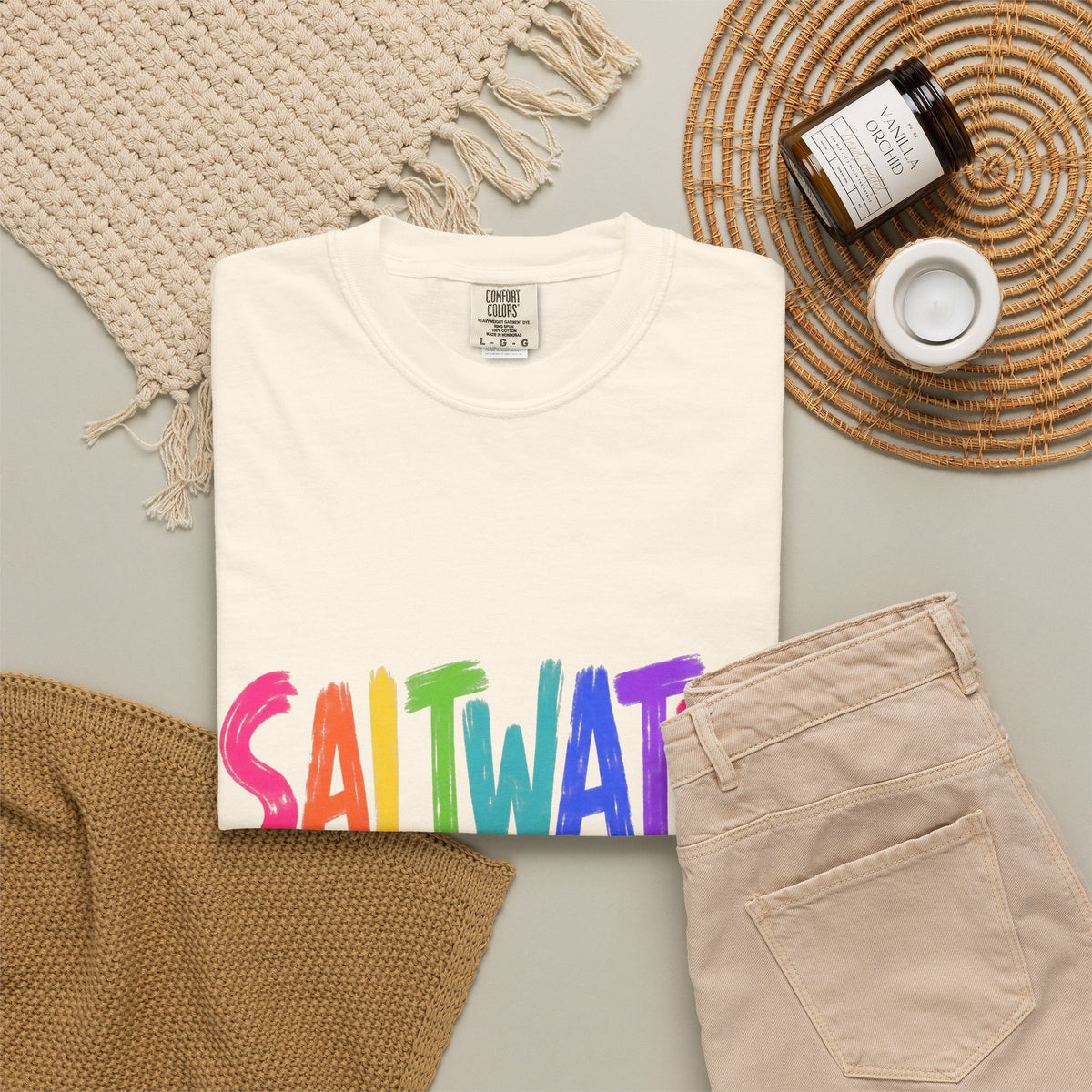 Saltwater Heals Everything Tee | Ocean Therapy Shirt | Colorful Brush Letter T-Shirt | Comfort Colors