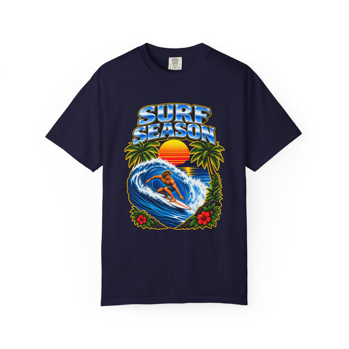 Surf Season Tee | Retro 80s Airbrush Surfer Shirt | Vintage Bootleg Style Wave T-Shirt | Comfort Colors