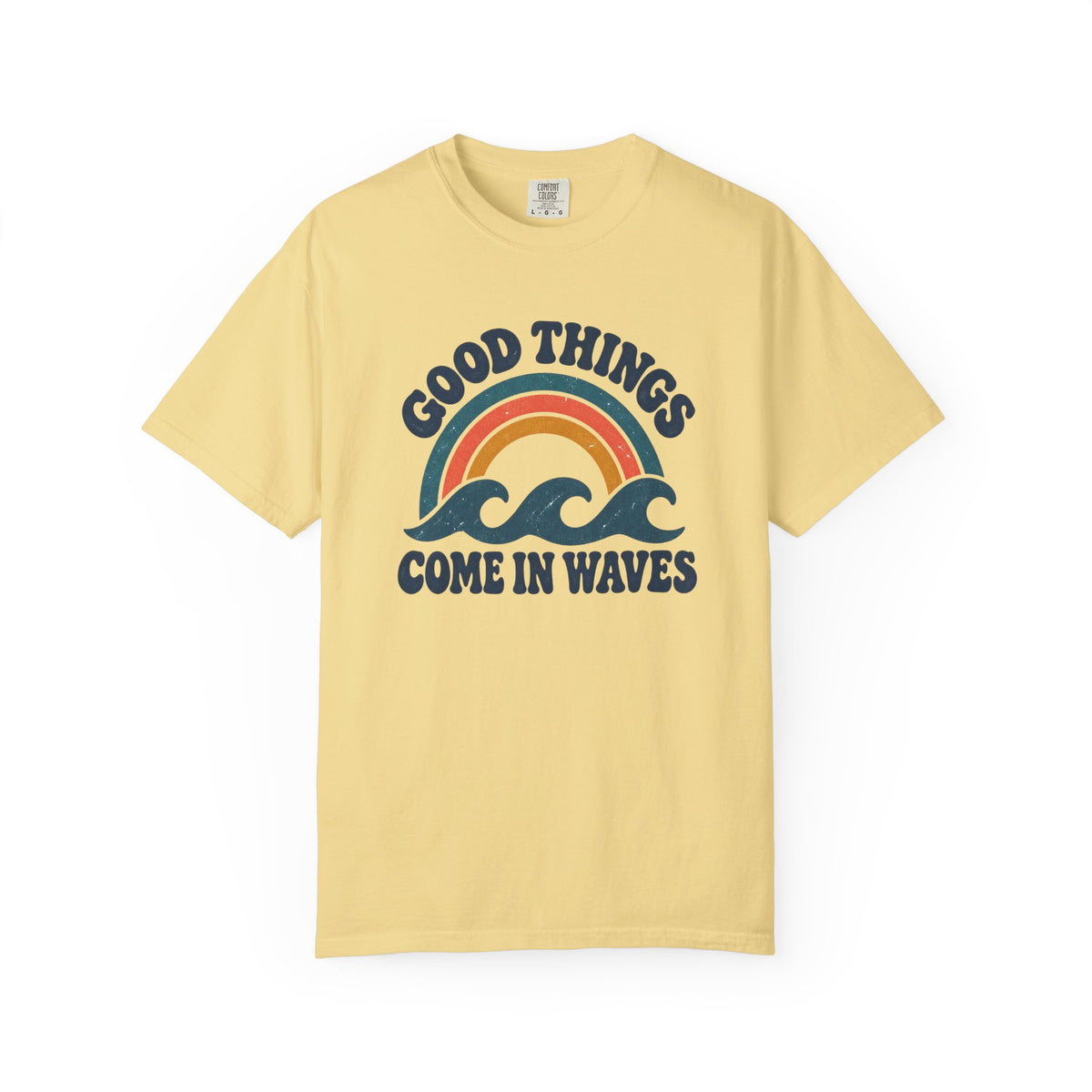 Good Things Come In Waves Tee | Retro Rainbow Wave Shirt | Positive Surf T-Shirt | Comfort Colors Gift