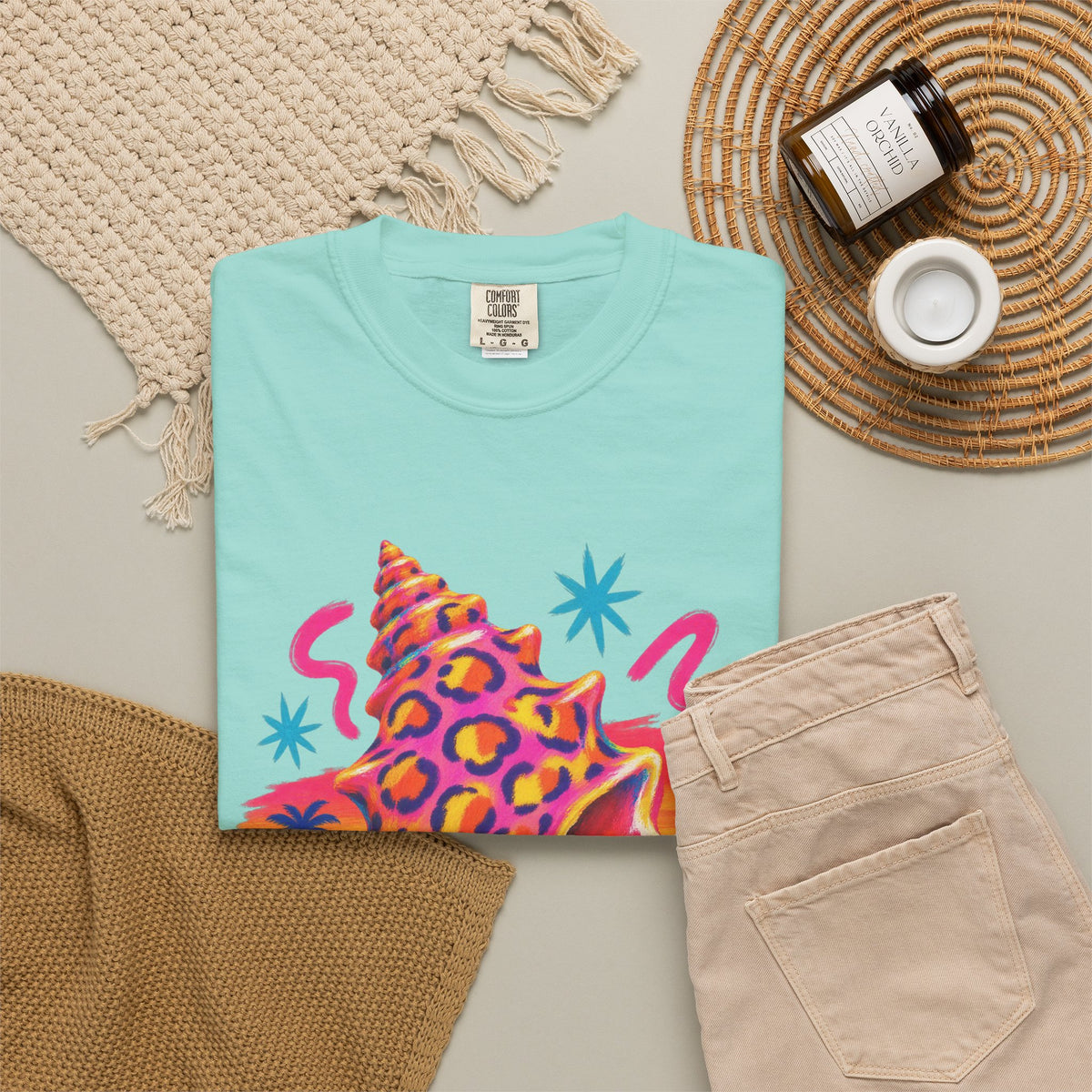 Leopard Conch Shell Shirt | Neon Sunset Beach Tee | Comfort Colors T-Shirt