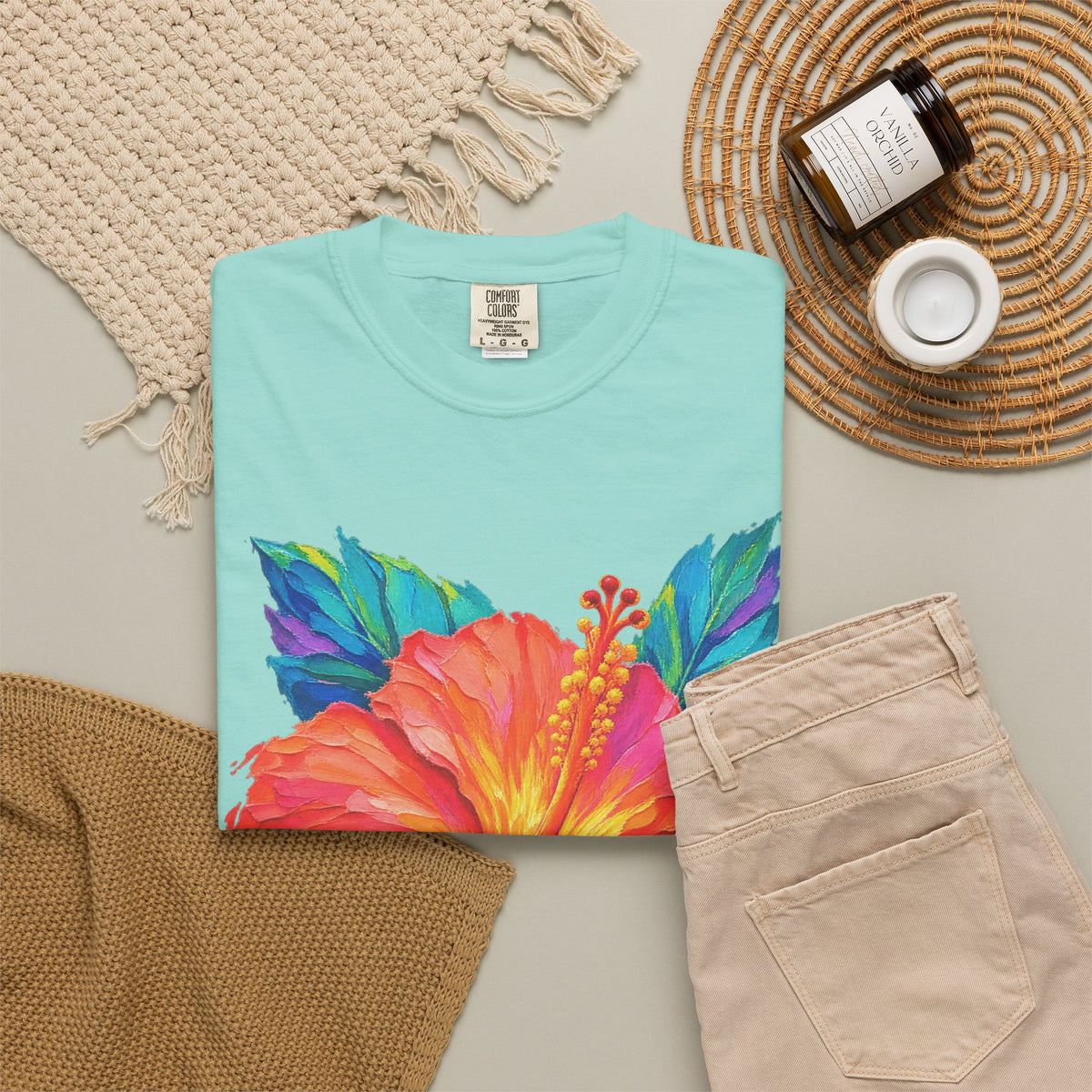 Painted Hibiscus Sunrise Shirt | Tropical Flower Tee | Comfort Colors T-Shirt