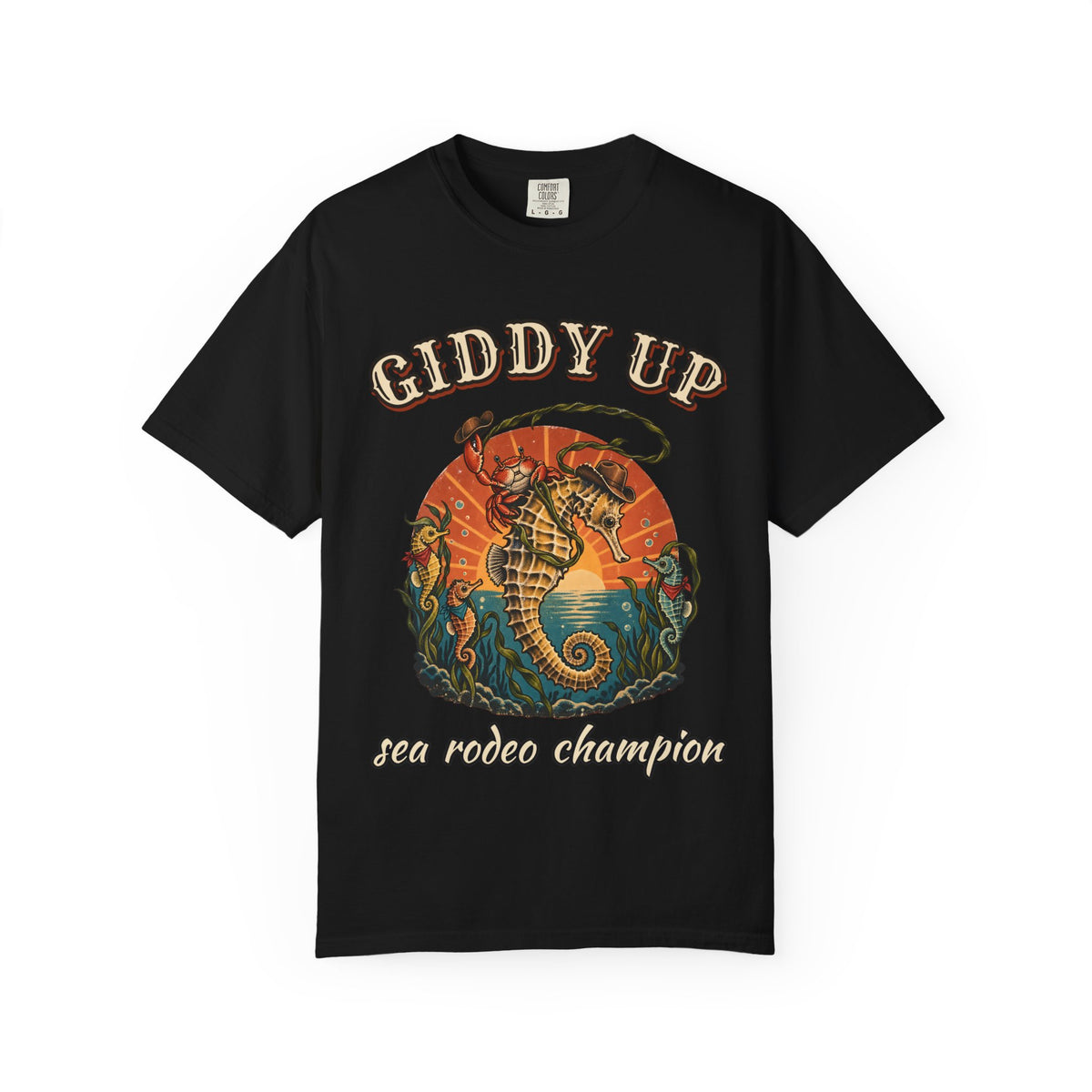 Giddy Up Sea Rodeo Shirt | Seahorse Cowboy Bootleg Tee | Comfort Colors T-Shirt