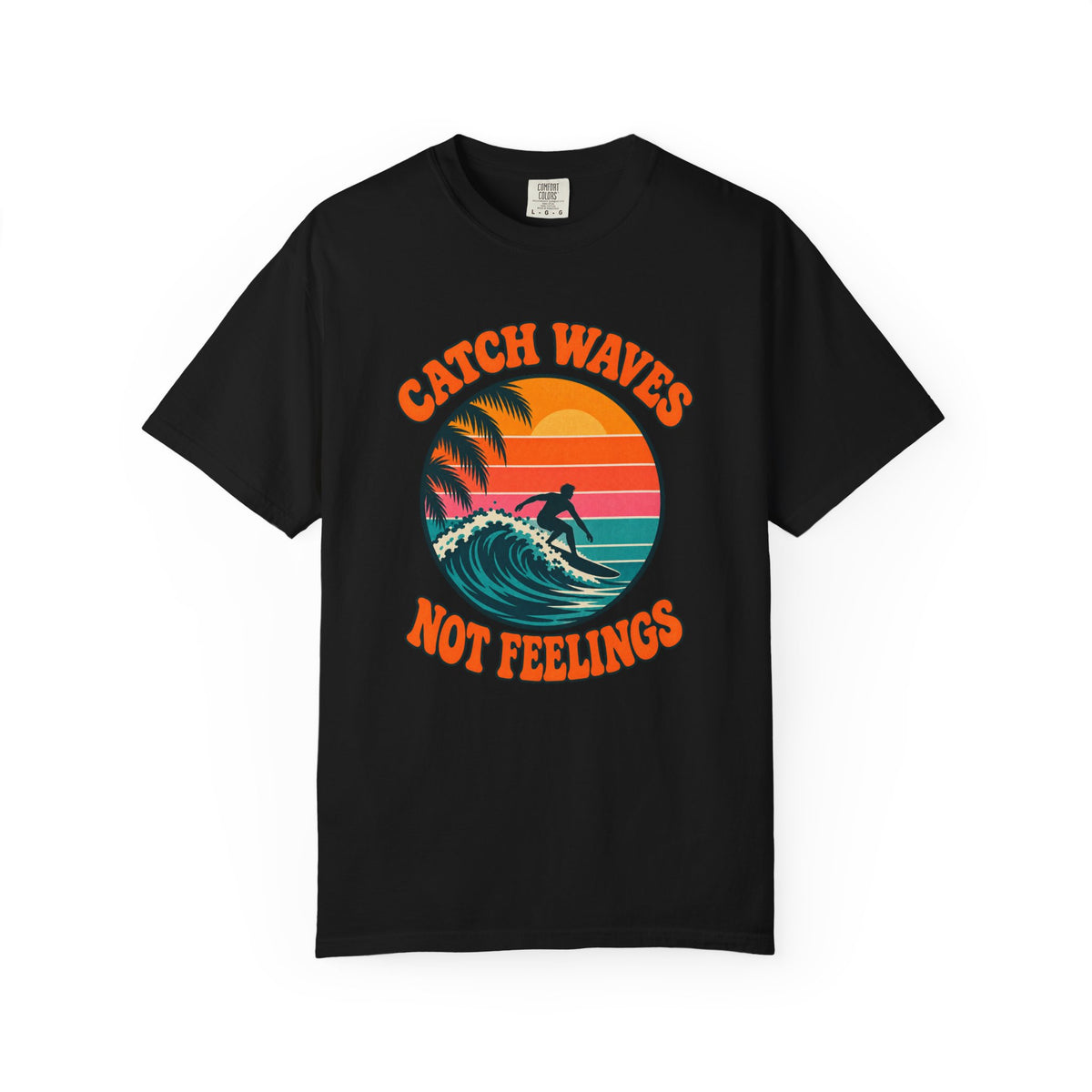Catch Waves Not Feelings Tee | Retro Sunset Surfer Shirt | Funny Surf T-Shirt | Comfort Colors Ivory