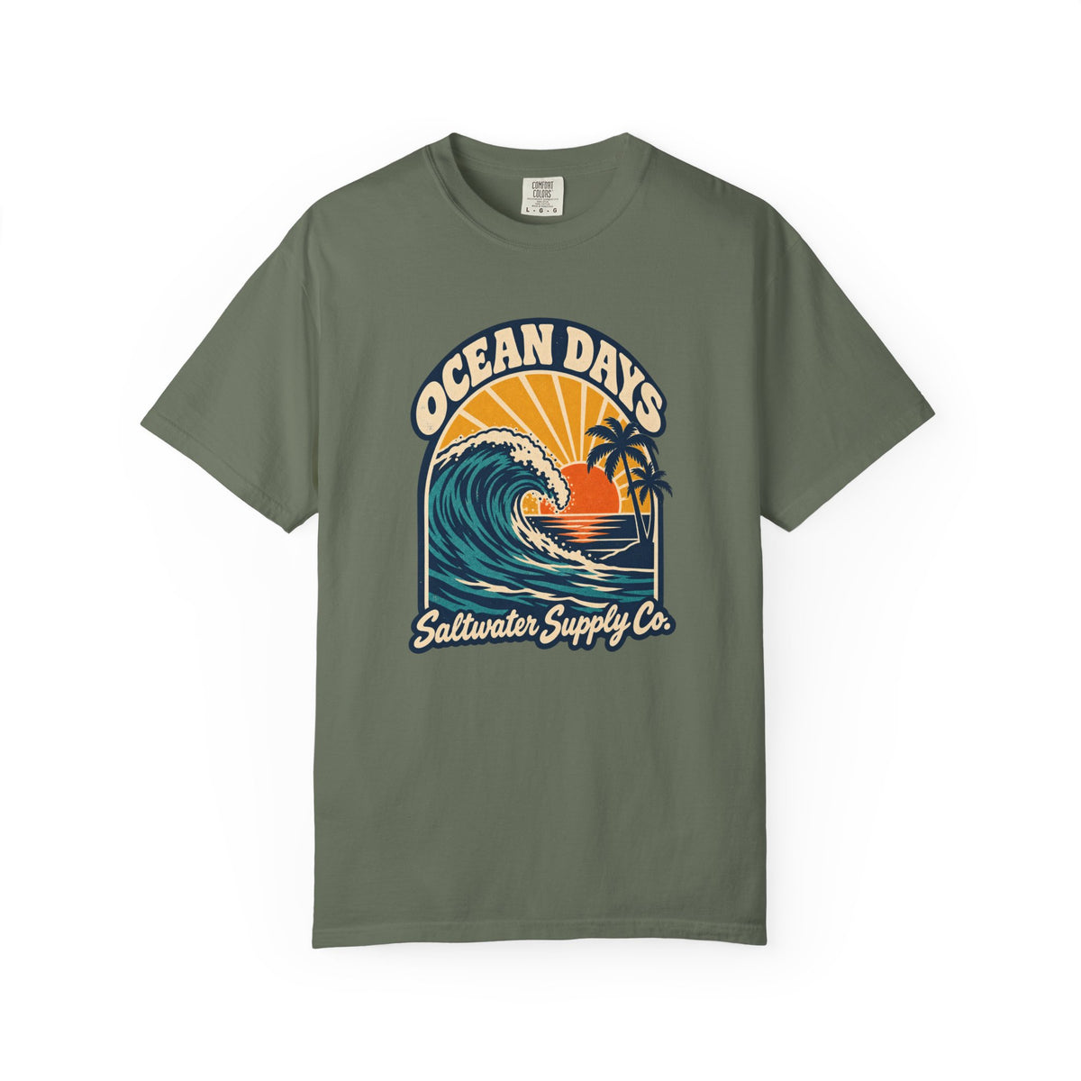 Ocean Days Saltwater Supply Co Tee | Vintage Wave Sunset Shirt | Retro Surf T-Shirt | Comfort Colors Gift