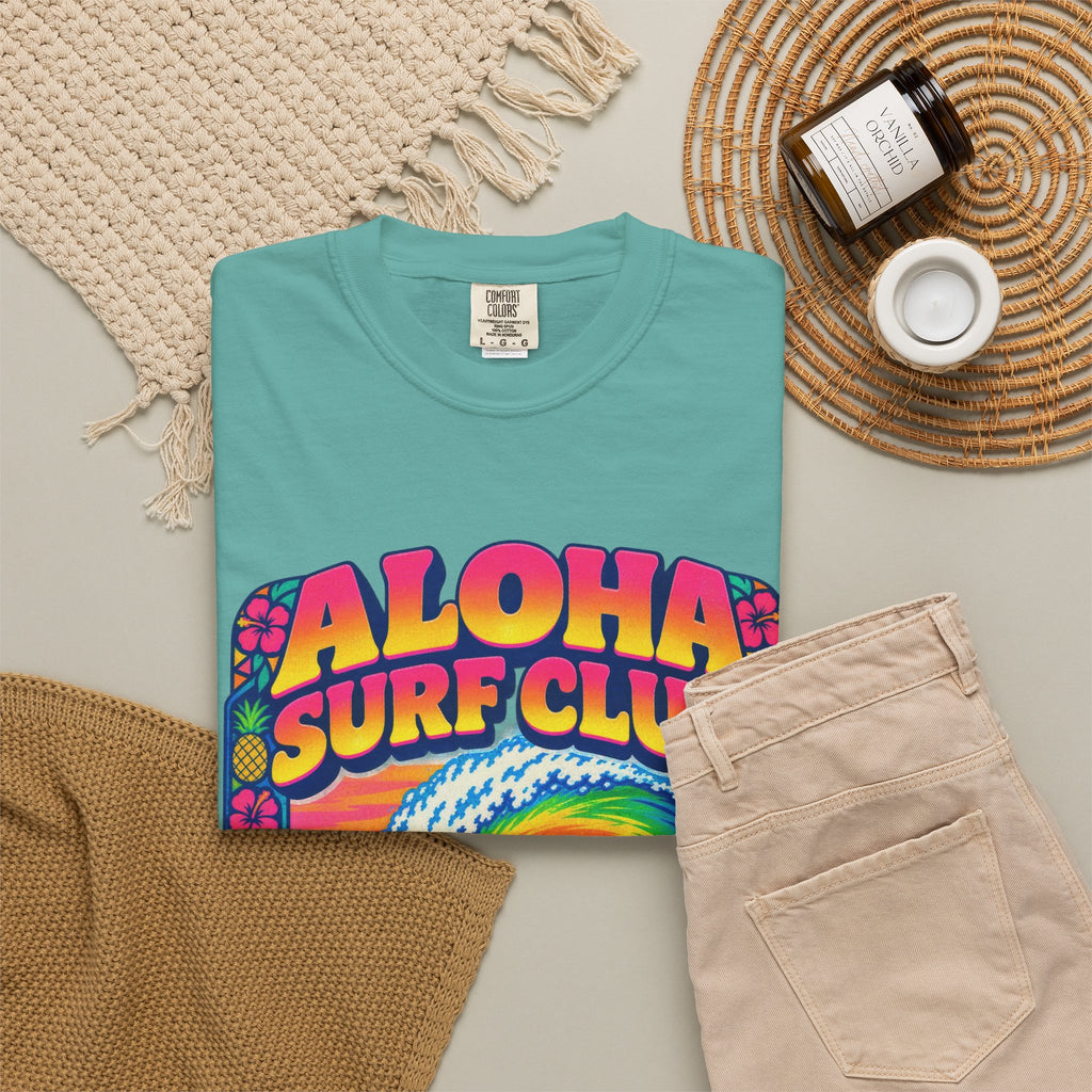 Aloha Surf Club Tee | Hawaiian Retro Surf Shirt | Tropical Hibiscus T-Shirt | Comfort Colors
