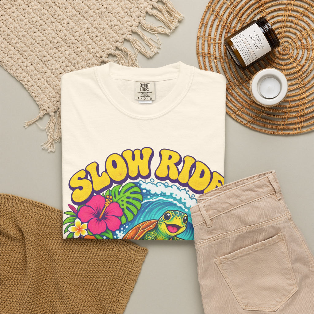 Slow Ride Good Tide Tee | Sea Turtle Surf Shirt | Groovy 70s Beach T-Shirt | Comfort Colors