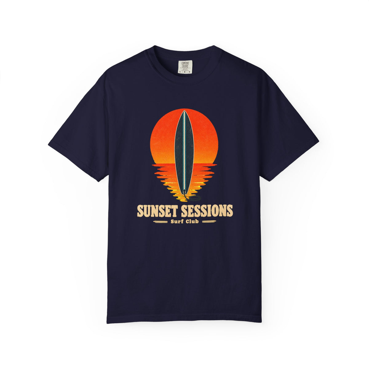Sunset Sessions Surf Club Tee | Retro Sunset Surfboard Shirt | Minimalist Surf T-Shirt | Comfort Colors Gift