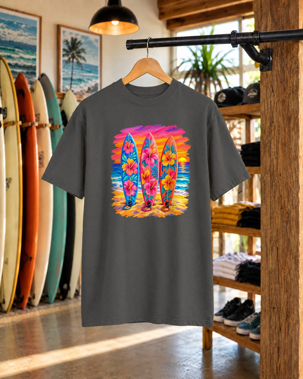 Floral Surfboards Shirt | Surfboard Quiver Sunset Tee | Comfort Colors T-Shirt