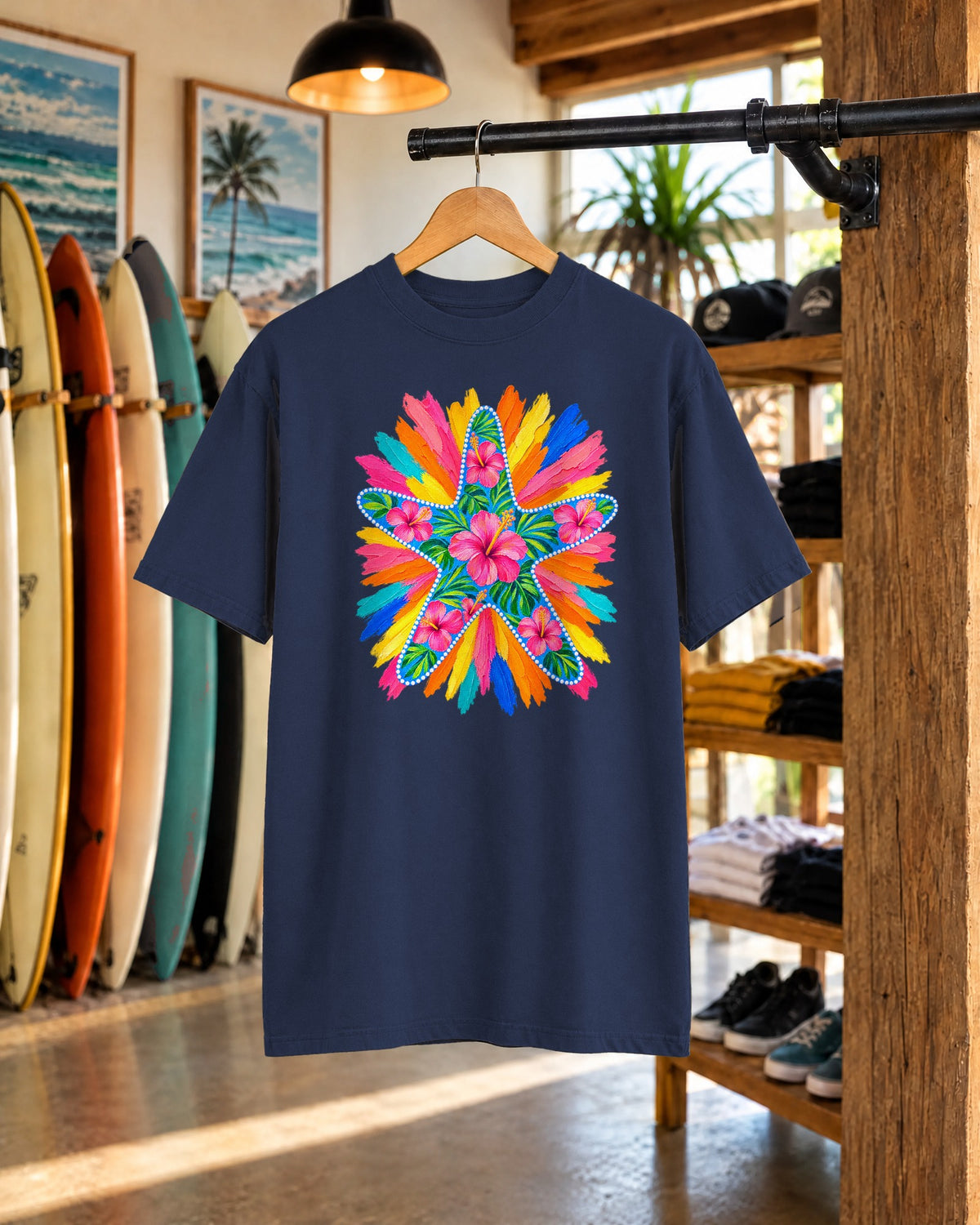 Floral Starfish Shirt | Hibiscus Sunburst Beach Tee | Comfort Colors T-Shirt
