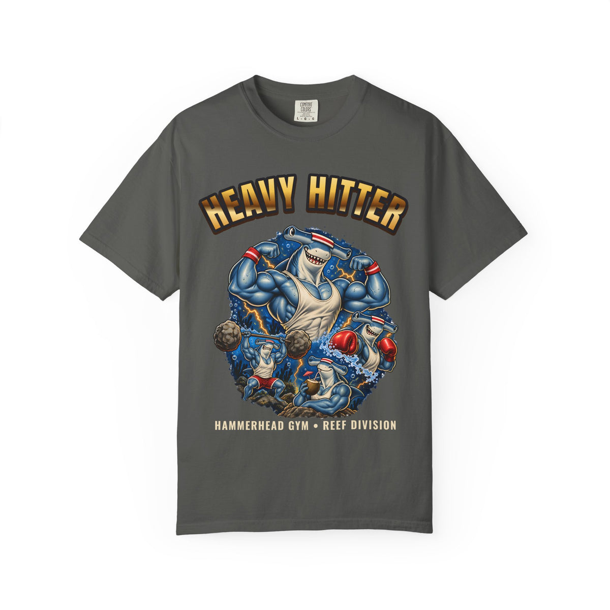 Hammerhead Gym Shirt | Heavy Hitter Shark Bootleg Tee | Comfort Colors T-Shirt