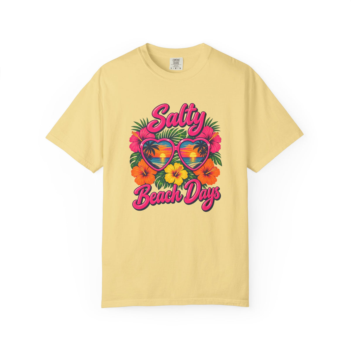 Salty Beach Days Tee | Neon Heart Sunglasses Shirt | Tropical Hibiscus T-Shirt | Comfort Colors Gift