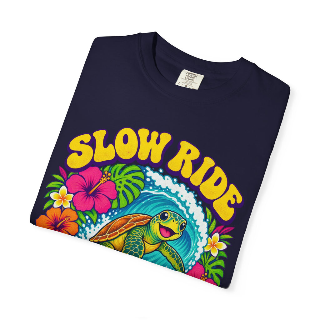 Slow Ride Good Tide Tee | Sea Turtle Surf Shirt | Groovy 70s Beach T-Shirt | Comfort Colors