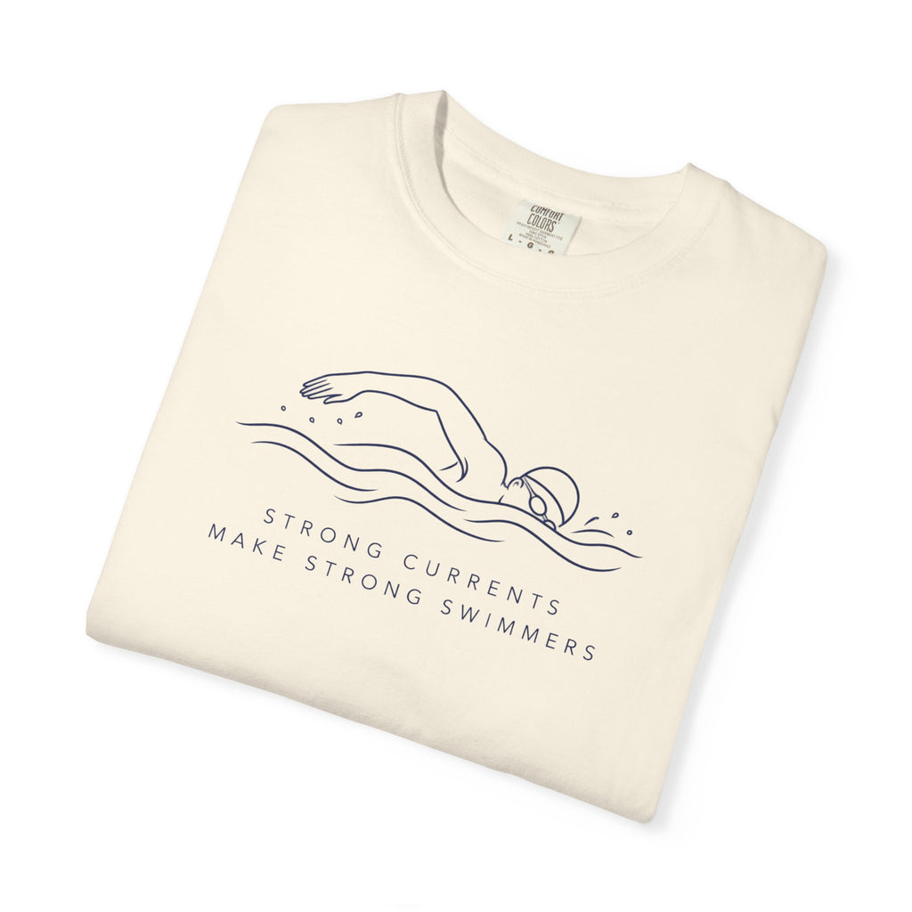 Strong Currents Make Strong Swimmers Tee | Swimmer Line Art Shirt | Motivational Ocean T-Shirt | Comfort Colors