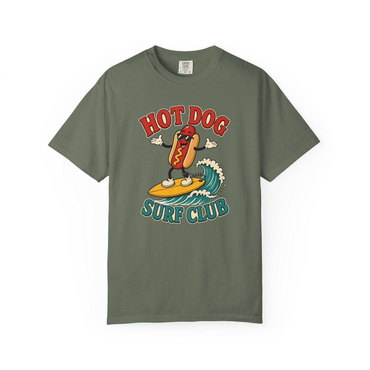 Hot Dog Surf Club Tee | Funny Hot Dog Surf Shirt | Retro Beach T-Shirt | Comfort Colors Gift
