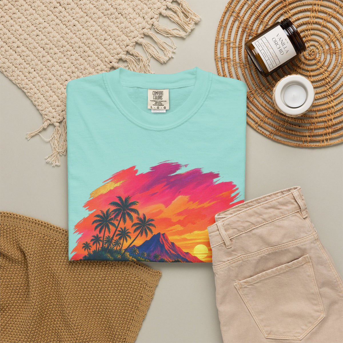 Volcano Island Sunset Shirt | Tropical Island Wave Tee | Comfort Colors T-Shirt