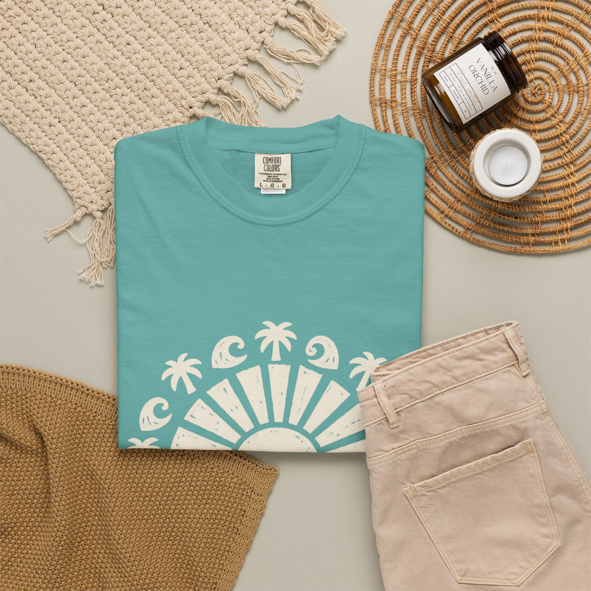 Linocut Sun Wave Shirt | Minimal Palm Medallion Tee | Comfort Colors T-Shirt