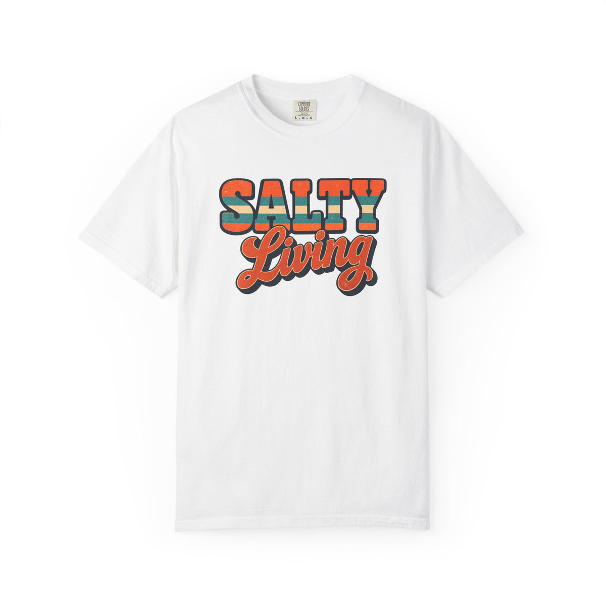 Salty Living Tee | 70s Retro Stripe Beach Shirt | Vintage Style Surf T-Shirt | Comfort Colors Gift