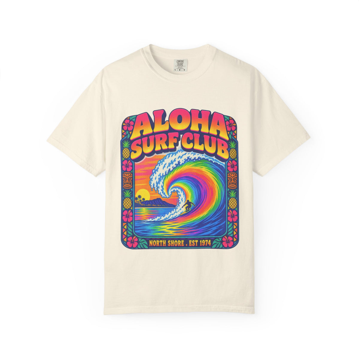 Aloha Surf Club Tee | Hawaiian Retro Surf Shirt | Tropical Hibiscus T-Shirt | Comfort Colors