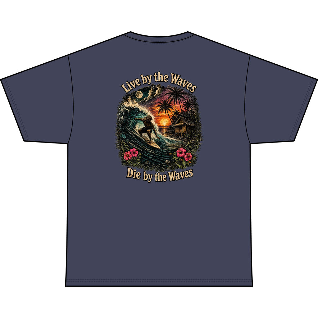 Live by the Waves Die by the Waves Surf Graphic Tee | Tropical Sunset Surfing Shirt