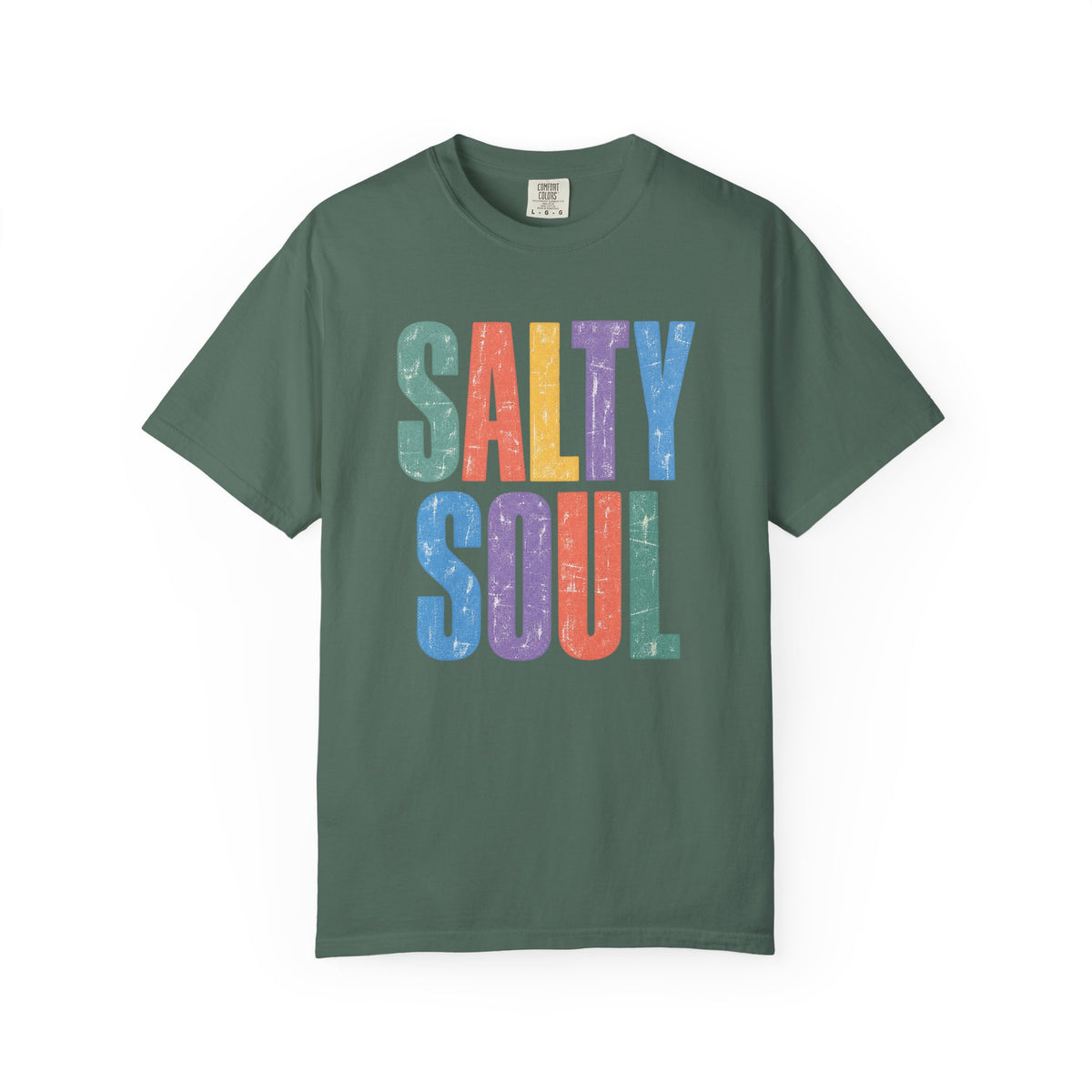 Salty Soul Tee | Retro Rainbow Letter Beach Shirt | Colourful Surf T-Shirt | Comfort Colors Gift