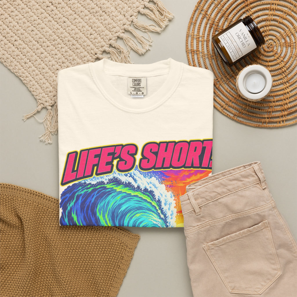 Life's Short Paddle Out Tee | Surf Motivation Shirt | Retro Surfboard T-Shirt | Comfort Colors