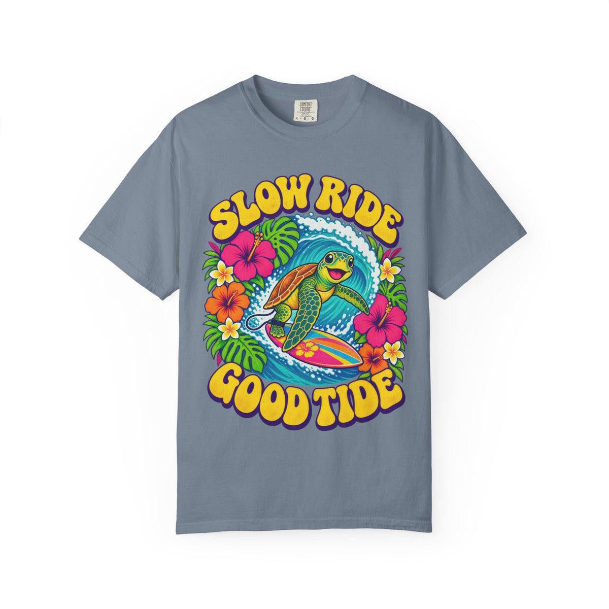 Slow Ride Good Tide Tee | Sea Turtle Surf Shirt | Groovy 70s Beach T-Shirt | Comfort Colors